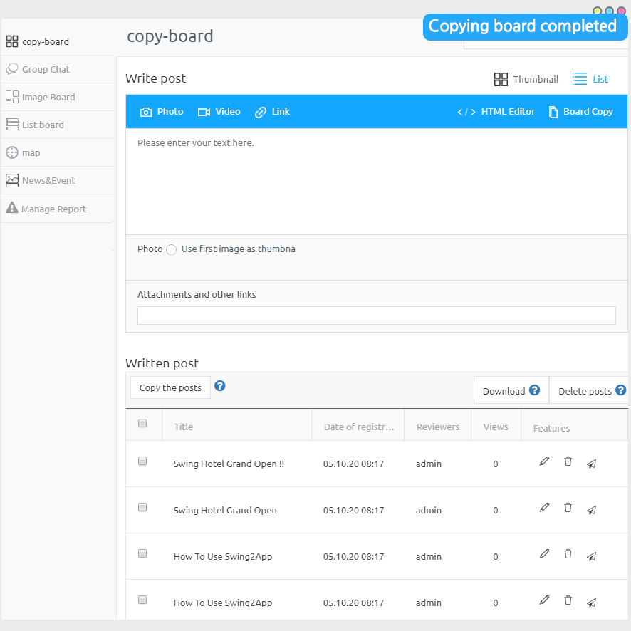 Copy Bulletin Board – Support