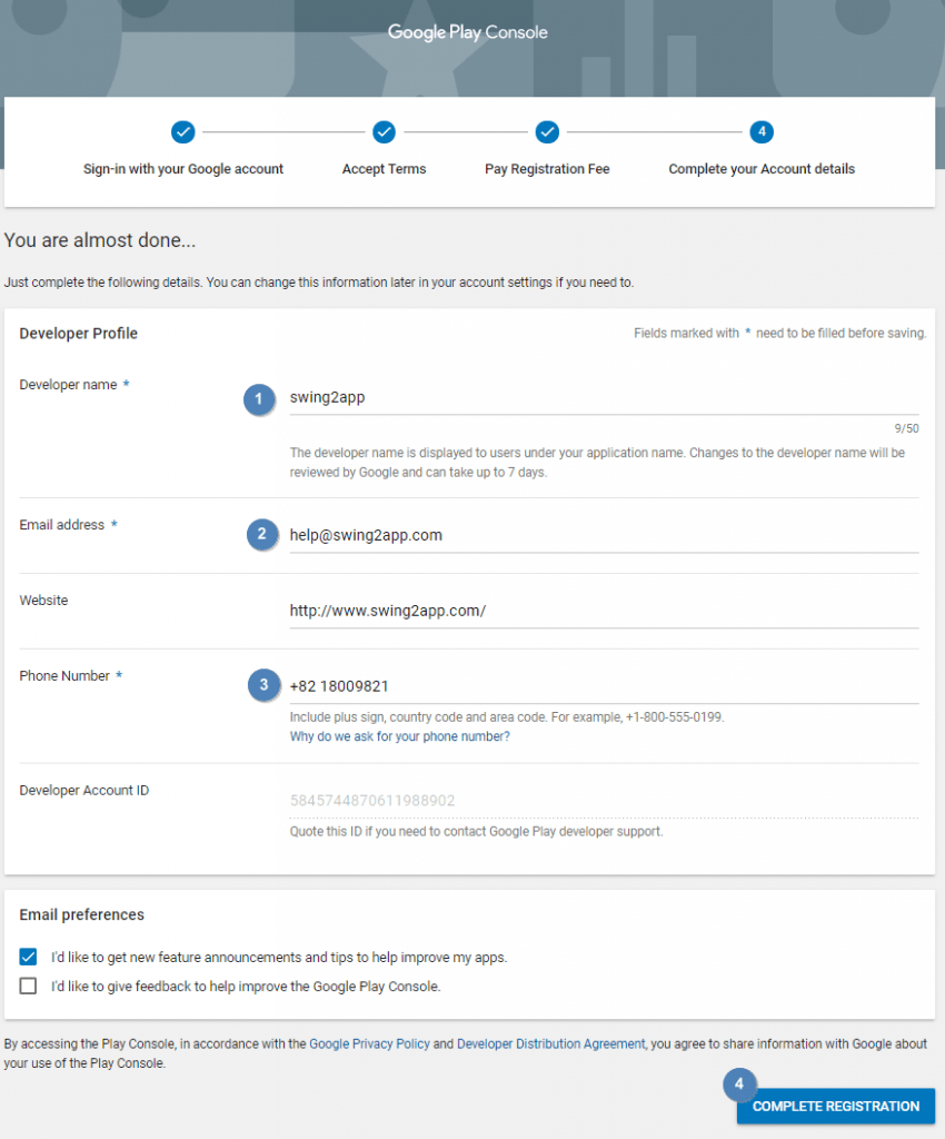 How to create a Google Developer Account Support